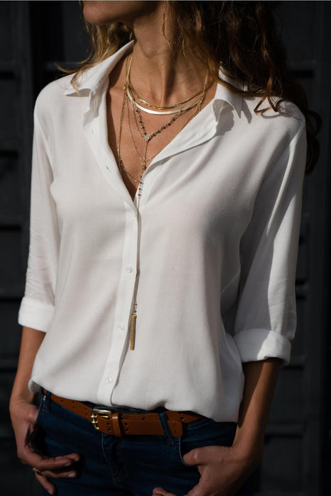 VenusFox Long Sleeve Turn-down Collar Women Blouse