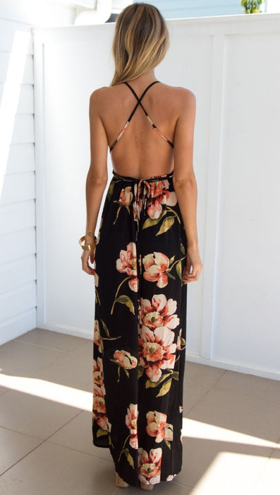 VenusFox Floral Sexy Maxi Backless Dresses