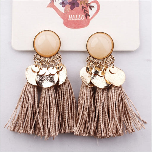 Round Resin Tassel Boho Earrings