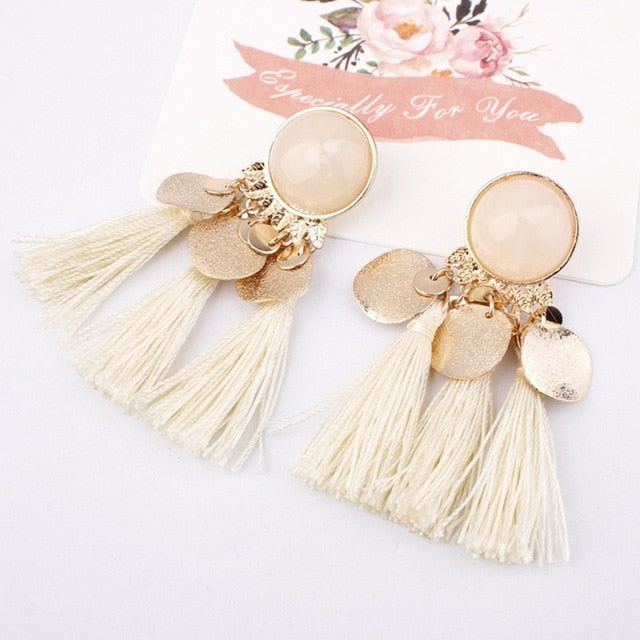 Round Resin Tassel Boho Earrings