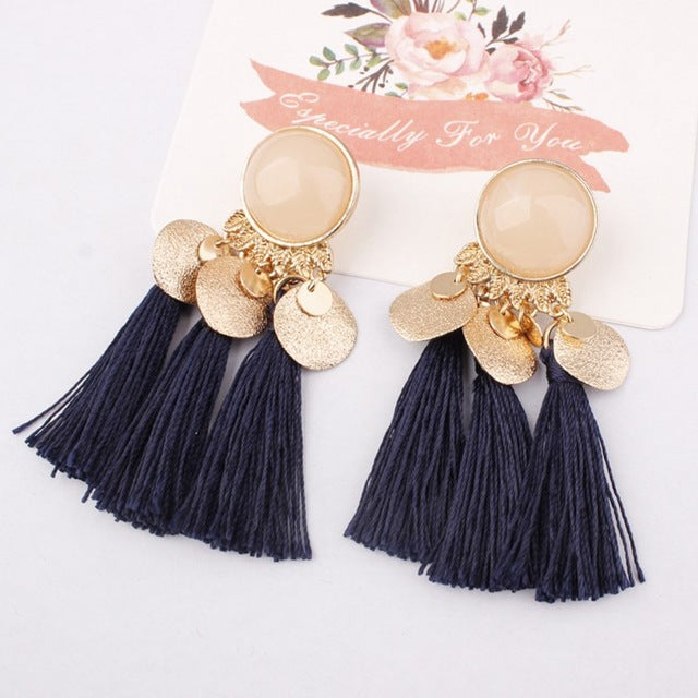 Round Resin Tassel Boho Earrings