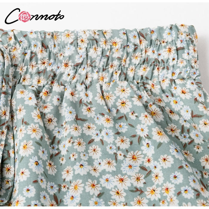 VenusFox Vintage Floral Print Ruffle Skirt