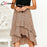 VenusFox High Waist Polka Dot Ruffles Asymmetrical Skirt