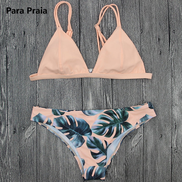 Sexy Cami Palm Leaf Print Bikini Set