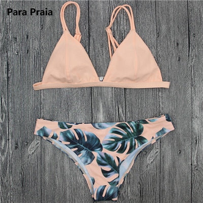 Sexy Cami Palm Leaf Print Bikini Set