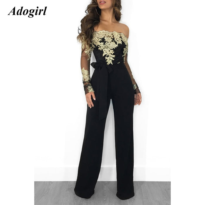 VenusFox Lace Sexy Off Shoulder Patchwork Jumpsuit