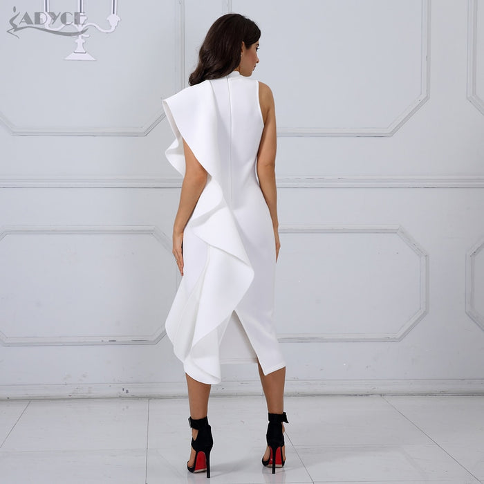 VenusFox White Sexy Sleeveless Ruffles Bodycon Dresses