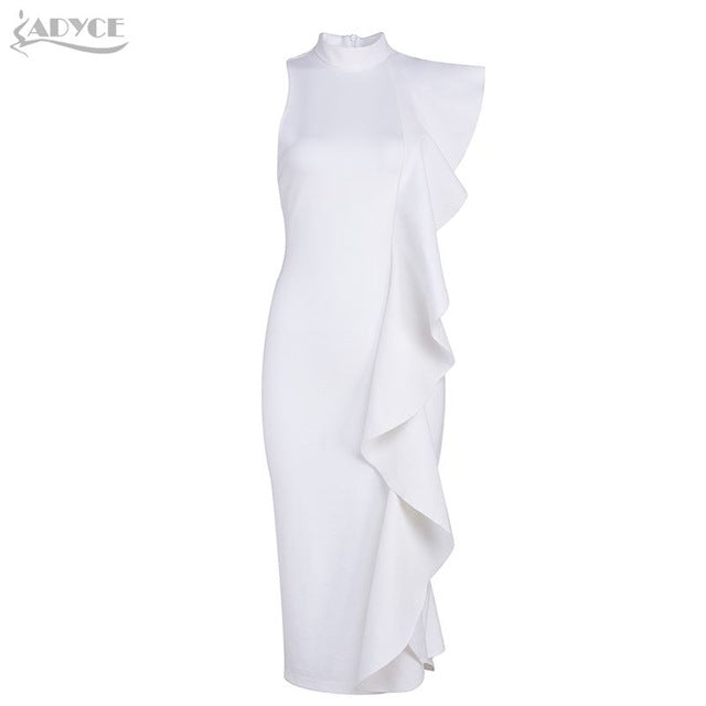 VenusFox White Sexy Sleeveless Ruffles Bodycon Dresses