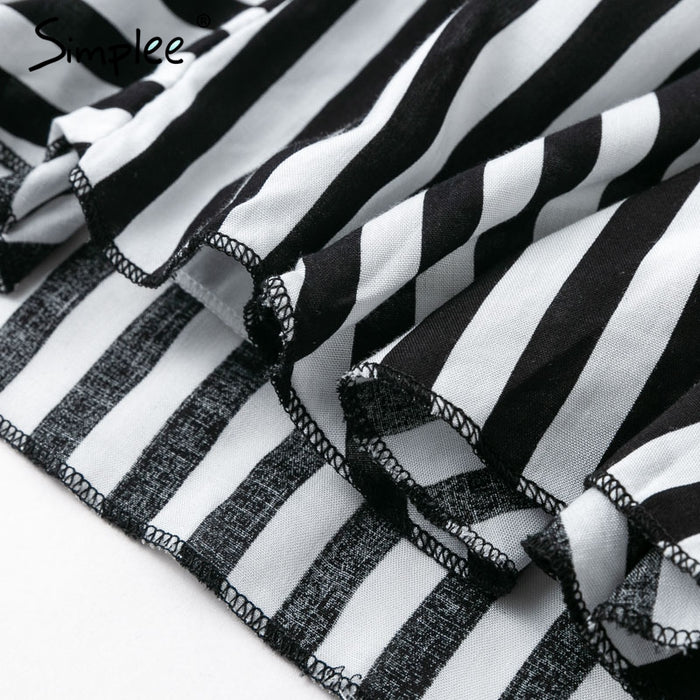 VenusFox Vintage striped  V neck ruffle cotton short summer dress