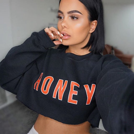 VenusFox Fashion Black Crop Top Hoodie