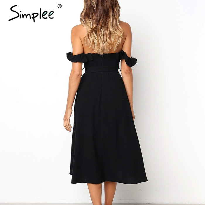 VenusFox Sexy off shoulder ruffle cotton dress