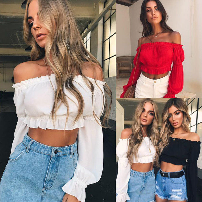 VenusFox Casual Summer Off-shoulder Crop Tops