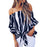 VenusFox Womens Casual Chiffon Striped off shoulder top