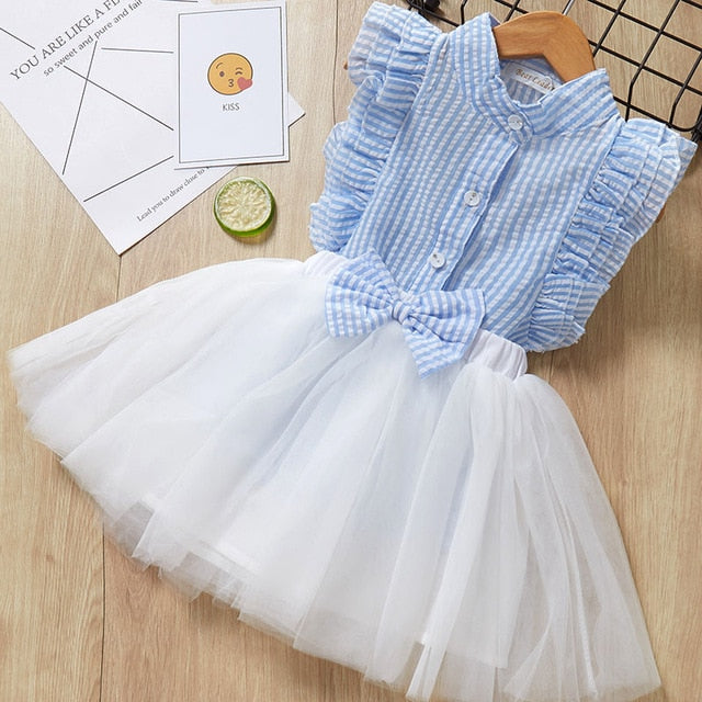 Girls White Short Sleeve T-Shirt+Skirt 2Pcs clothing set