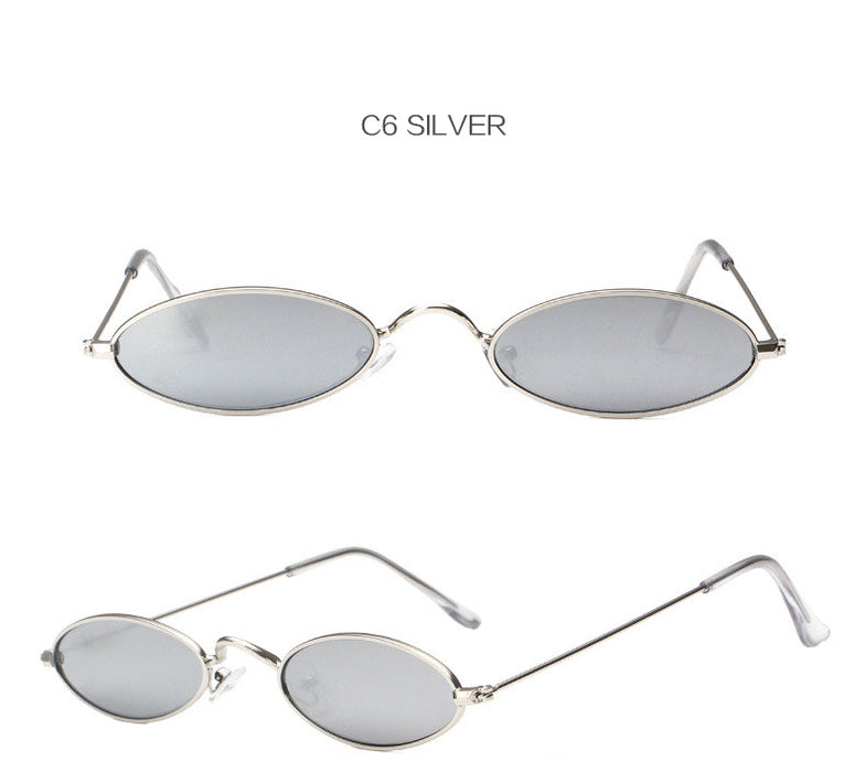 Women Retro Metal Frame Vintage Round Skinny Sun Glasses UV400