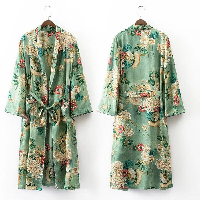 VenusFox Vintage Retro Floral Print Long Kimono Jacket