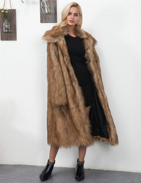 VenusFox Long Sleeve Winter Warm Loose Thick Faux Fur Coat