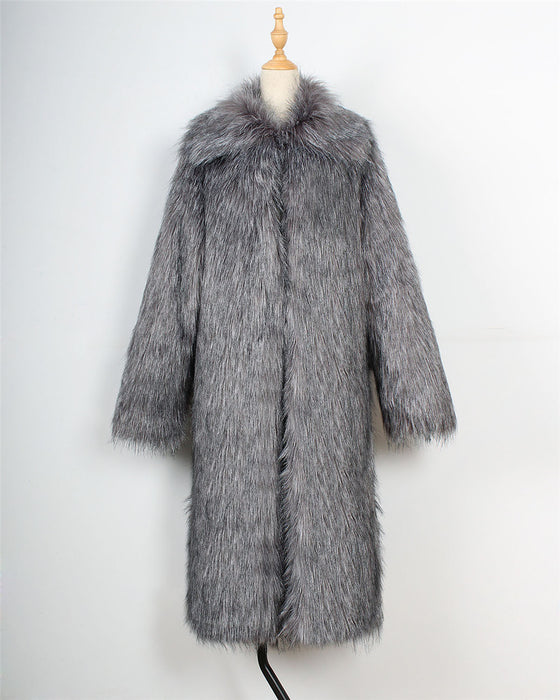 VenusFox Long Sleeve Winter Warm Loose Thick Faux Fur Coat