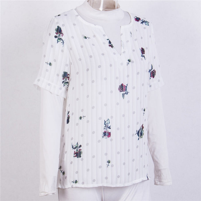 VenusFox Short Sleeve V-neck Floral Shirts Elegant Shirt