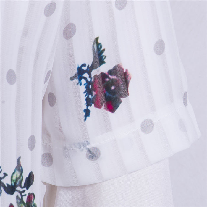 VenusFox Short Sleeve V-neck Floral Shirts Elegant Shirt
