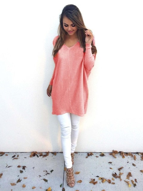 VenusFox Autumn Winter Sweater Round Neck Loose Long Sleeves Pullover Knit Sweater