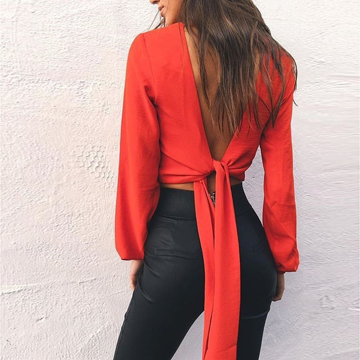 VenusFox Sexy Long Sleeved Loose backless Blouse