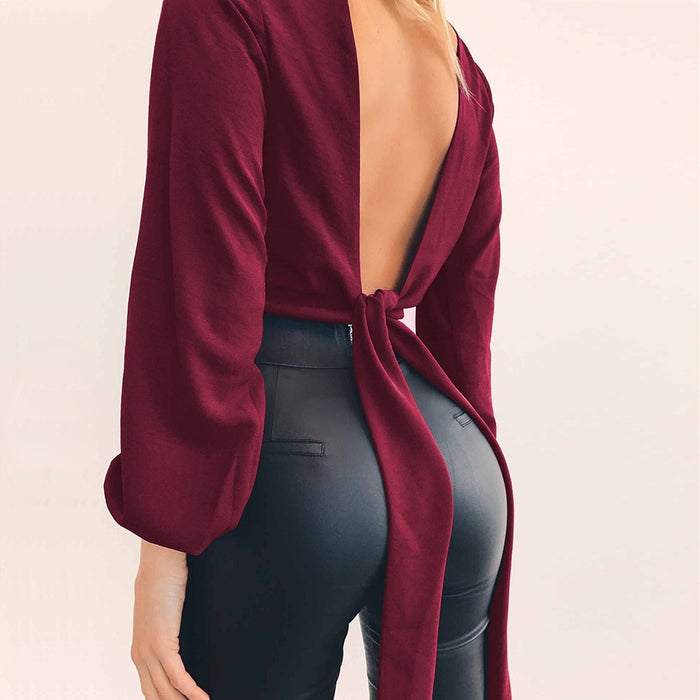 VenusFox Sexy Long Sleeved Loose backless Blouse