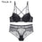 VenusFox Front Closure Bra Panties Sets Lace Embroidery Women Lingerie Set Gather Brassiere Black Thick Push Up Bras Sexy Underwear Set